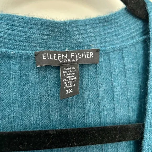 Eileen Fisher 100% Cashmere Long Open Front Cardigan in Teal Size 3X - Picture 2 of 10